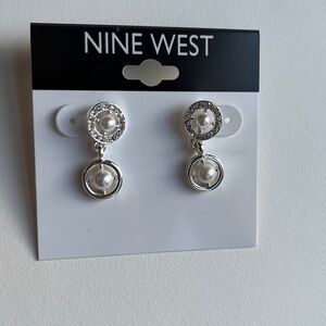 Nine West Silver and White Drop Earrings